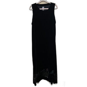 Blue Fish Clothing Black Velvet Maxi Dress Size 22 Handpainted Lagenlook Art